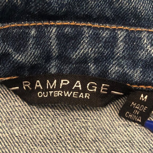 Rampage Size Med Vintage Double Breasted Belted Blue Denim Jacket with Pockets - Picture 4 of 16